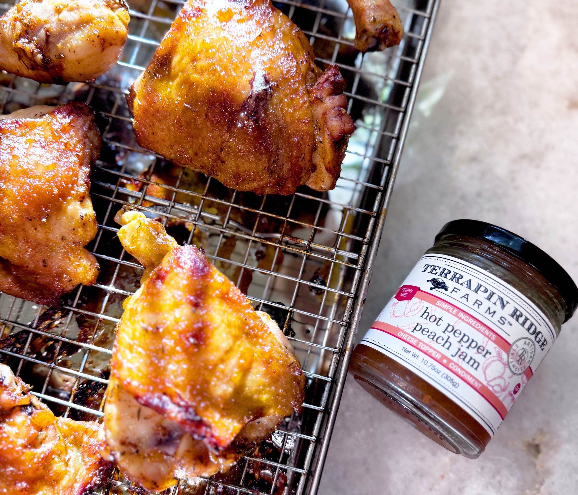 Hot Pepper Peach Chicken Thighs and Legs with Terrapin Ridge Farms Hot Pepper Peach Jam Hot Pepper Peach Chicken Thighs and Legs with Terrapin Ridge Farms Hot Pepper Peach Jam